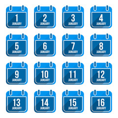  January vector flat calendar icons with long shadow. Calendar