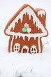 Lebkuchenhaus steht im Schhnee
