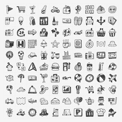 doodle travel icons set