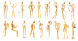 Collage of wooden mannequin in different positions