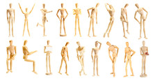 Collage Of Wooden Mannequin In Different Positions