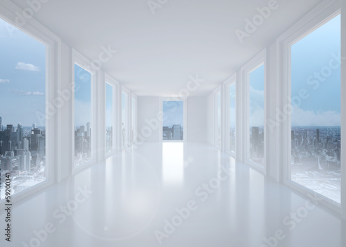 Bright white hall with windows