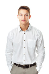 Wall Mural - young man wearing a white shirt