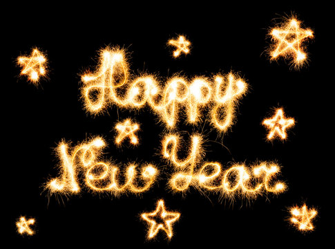 Happy New Year made of sparkles on black
