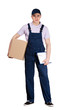 © Karramba Production - Young delivery man in blue overalls and blue peaked cap