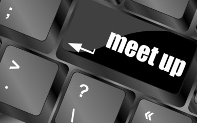 Poster - Meeting (meet up) sign button on keyboard with soft focus