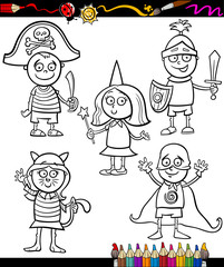 Canvas Print - kids in costumes set coloring page