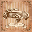 Vintage car in the style of engraving, drawn by ink