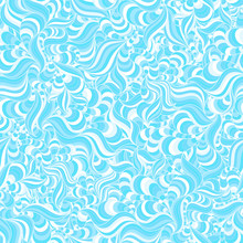 Seamless Abstract Hand-drawn Waves Blue Pattern
