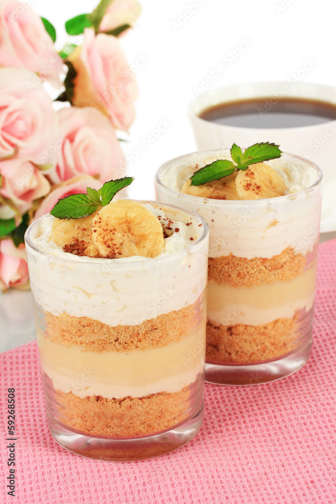 Delicious dessert with banana and caramel