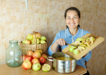 Wall Mural - Woman cooks apple jam