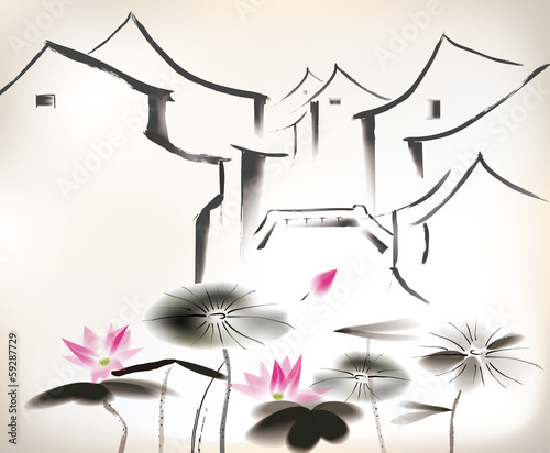 Naklejka nad blat kuchenny chinese painting