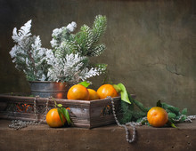 Christmas Vintage Still Life With Tangerines
