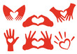 red hand heart set, vector