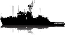 Vector Silhouette Of The Military Ship On A White Background