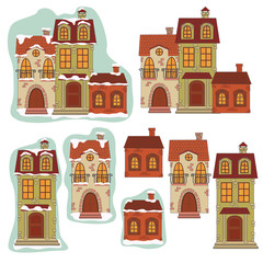 Retro houses. Vector illustration isolated on white background.