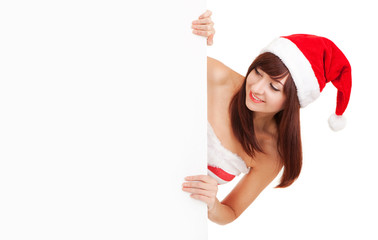 Wall Mural - Santa woman with white blank board