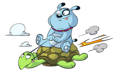 flying dog on turtle