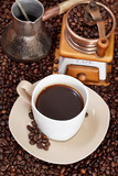 Fototapeta Boho - cup of coffee and roasted beans