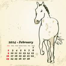 February 2014 Hand Drawn Horse Calendar