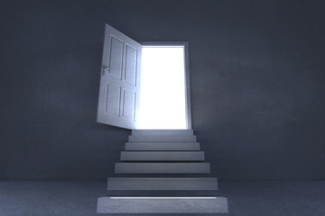 Poster - Steps leading to open door showing light