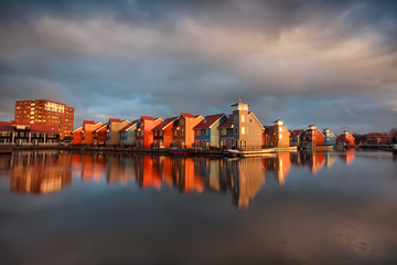 Fototapete - beautiful colorful buildings on water in Groningen