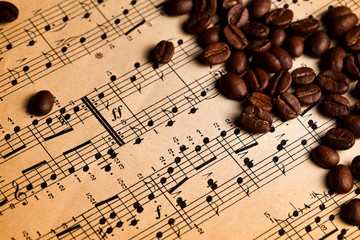 Coffee beans on musical score