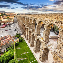 The Famous Ancient Aqueduct In Segovia, Castilla Y Leon, Spain