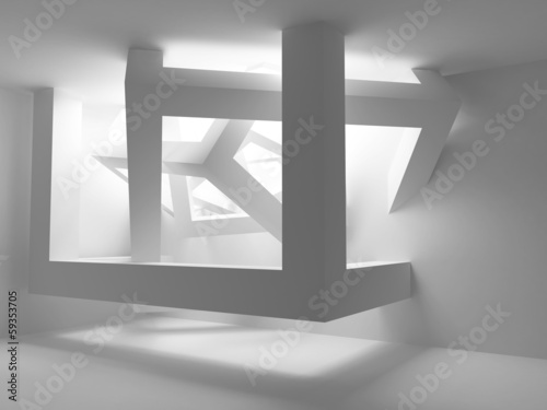 Obraz w ramie White room interior with abstract construction of cubes in corne