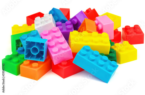 Fotografie, Obraz Plastic colorful toy blocks on white background
