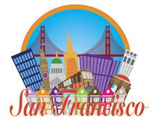 San Francisco Abstract Skyline Golden Gate Bridge Illustration