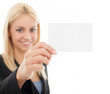 Smiling businesswoman holding a business card