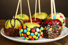Candied Apples On Sticks Close Up