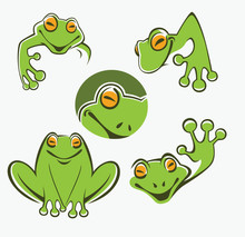 Cute Green Tree Frog Cartoon Character Icons