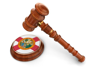 Poster - Wooden Mallet and flag Of Florida (clipping path included)