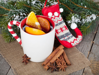 Christmas mulled wine with fir tree