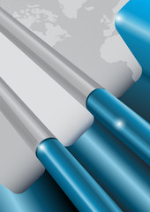 Fototapete - Abstract vector background with blue curved wave and continents