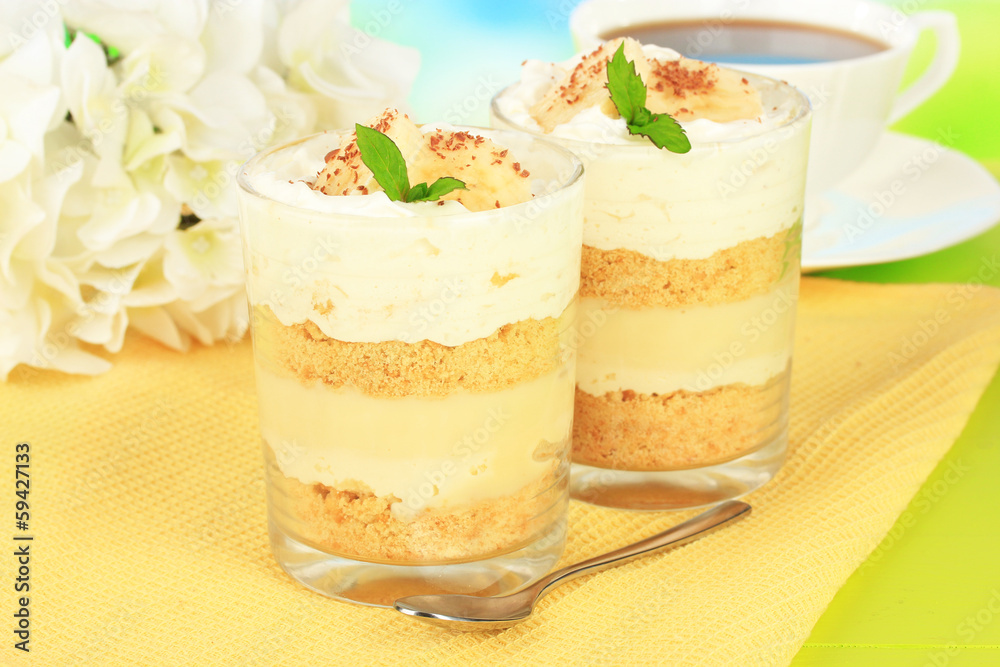 Delicious dessert with banana and caramel