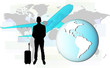 Illustration of business man travelling by plane.