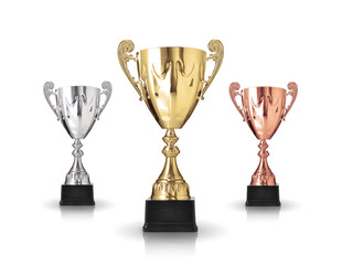 three different kind of trophies isolated on white background