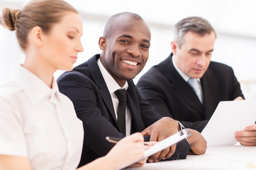 Poster - Man on business meeting.