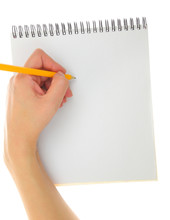 Left Hander Drawing Gesture With Pencil And Pad Isolated