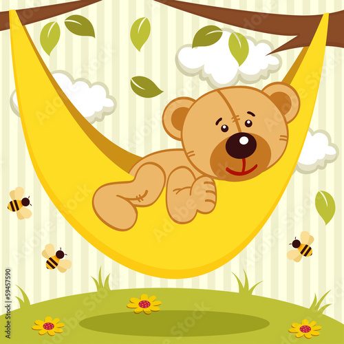 Naklejka dekoracyjna teddy bear on hammock - vector illustration