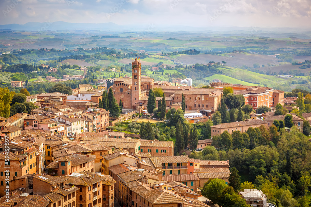 Aerial view over city of Siena - obrazy, fototapety, plakaty 