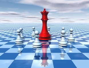 Wall Mural - beautiful 3d abstraction with blue chessboard and chess queen