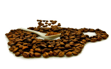 Wall Mural - image of a cup made of coffee beans and instant coffee in spoon