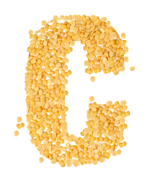 C, alphabet,Letter from Split and hulled mung beans