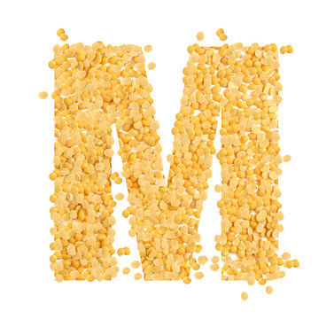 M, alphabet,Letter from Split and hulled mung beans