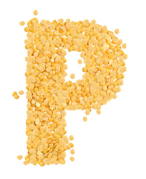 p, alphabet,Letter from Split and hulled mung beans