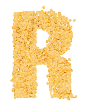 R, alphabet,Letter from Split and hulled mung beans